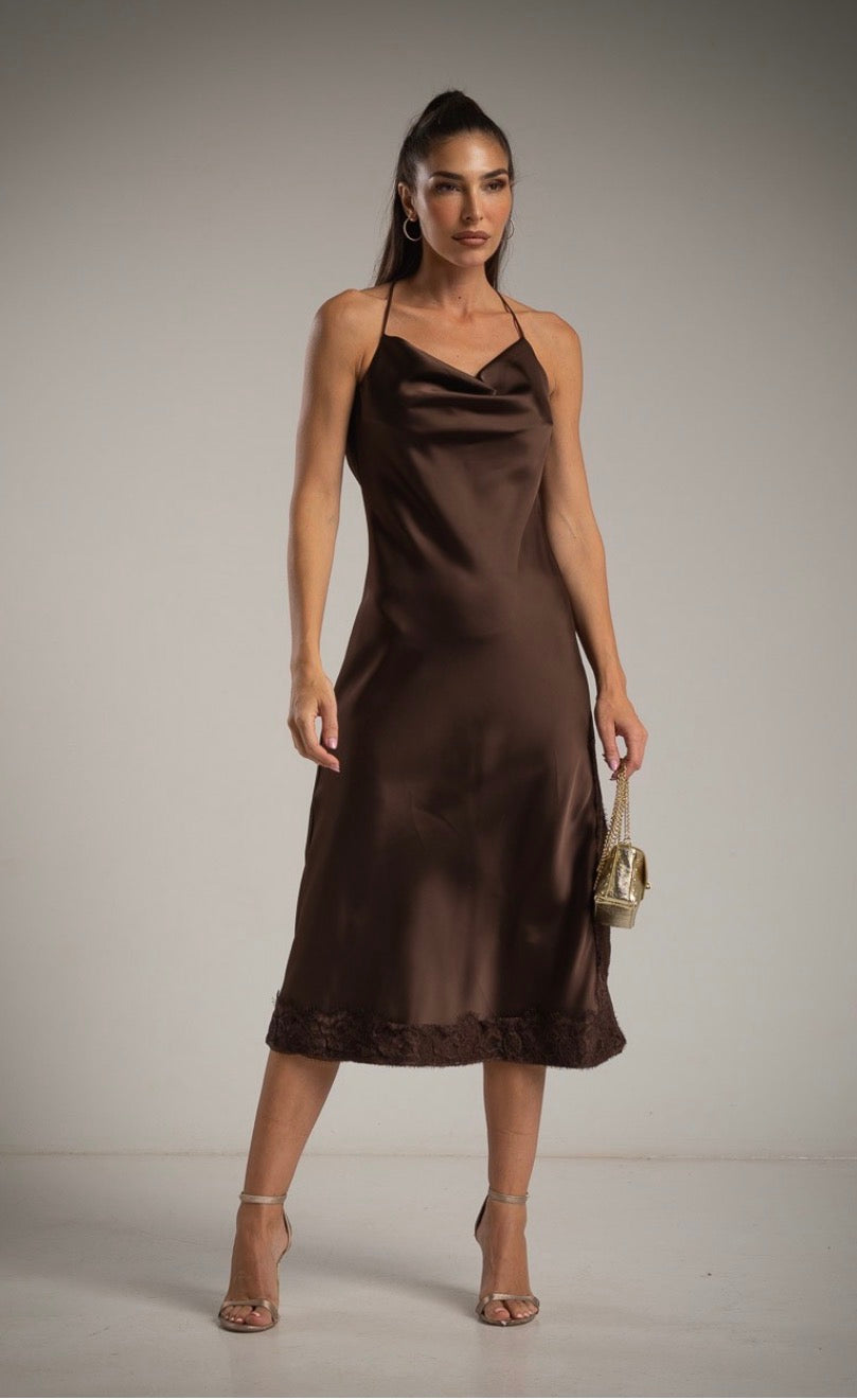 Lasting Effect Satin Slip Dress Choco