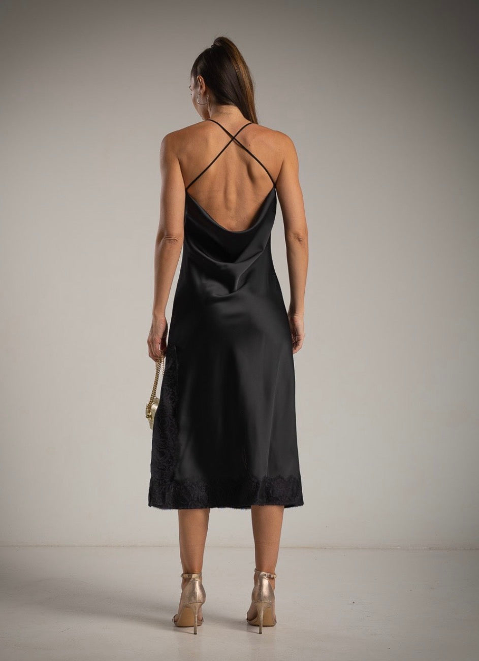 Lasting Effect Satin Slip Dress Zwart