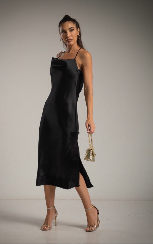 Lasting Effect Satin Slip Dress Zwart