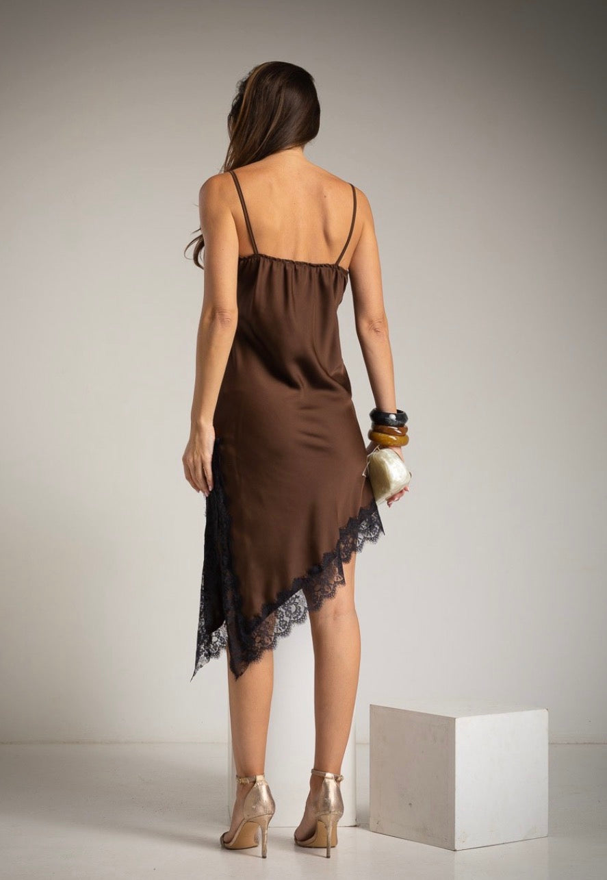 Impressed Me Satin Slip Dress Choco