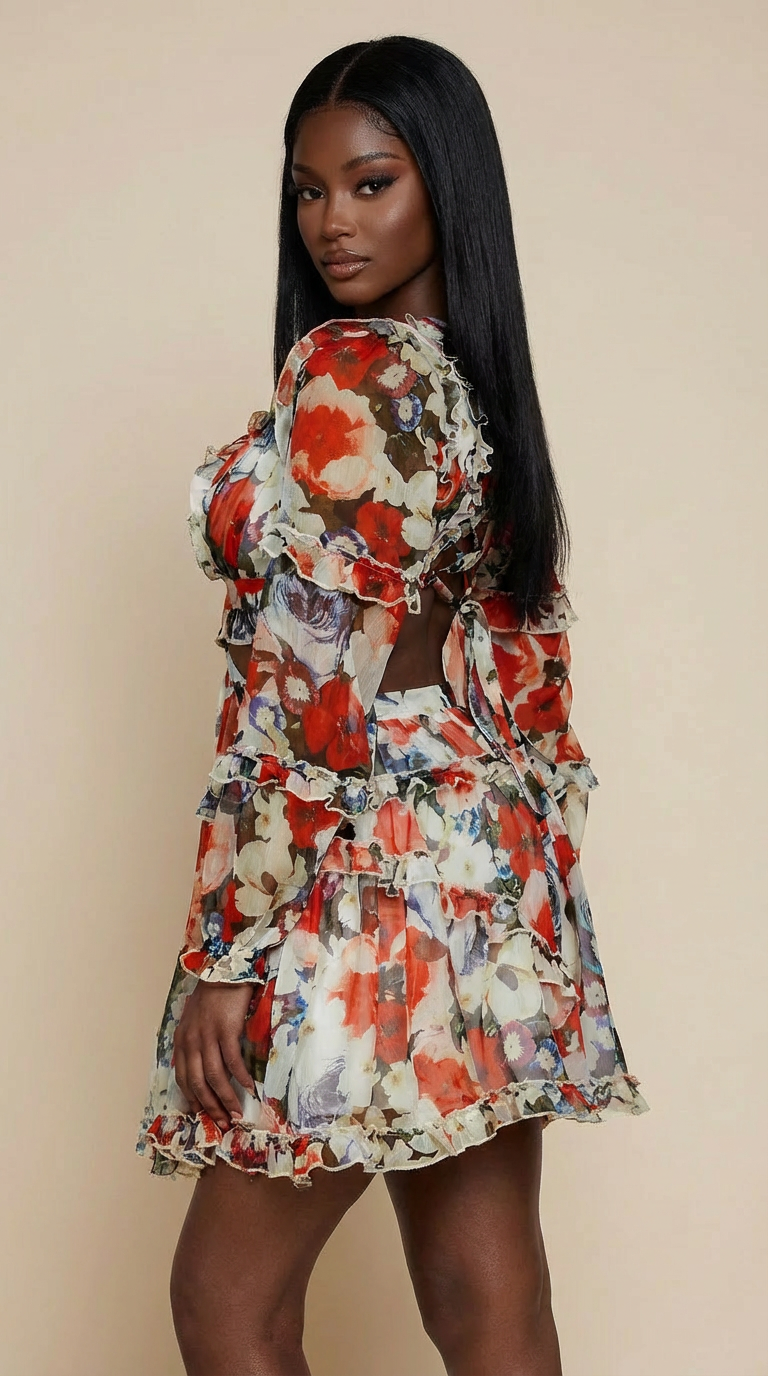 Scarlet Bloom Mini Dress